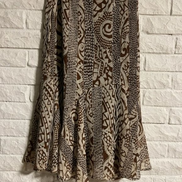 Ruby Rd. Dresses & Skirts - RUBY RD. - Flowy Skirt-Brown & Tan Vertical Designs-Bottom Ruffle